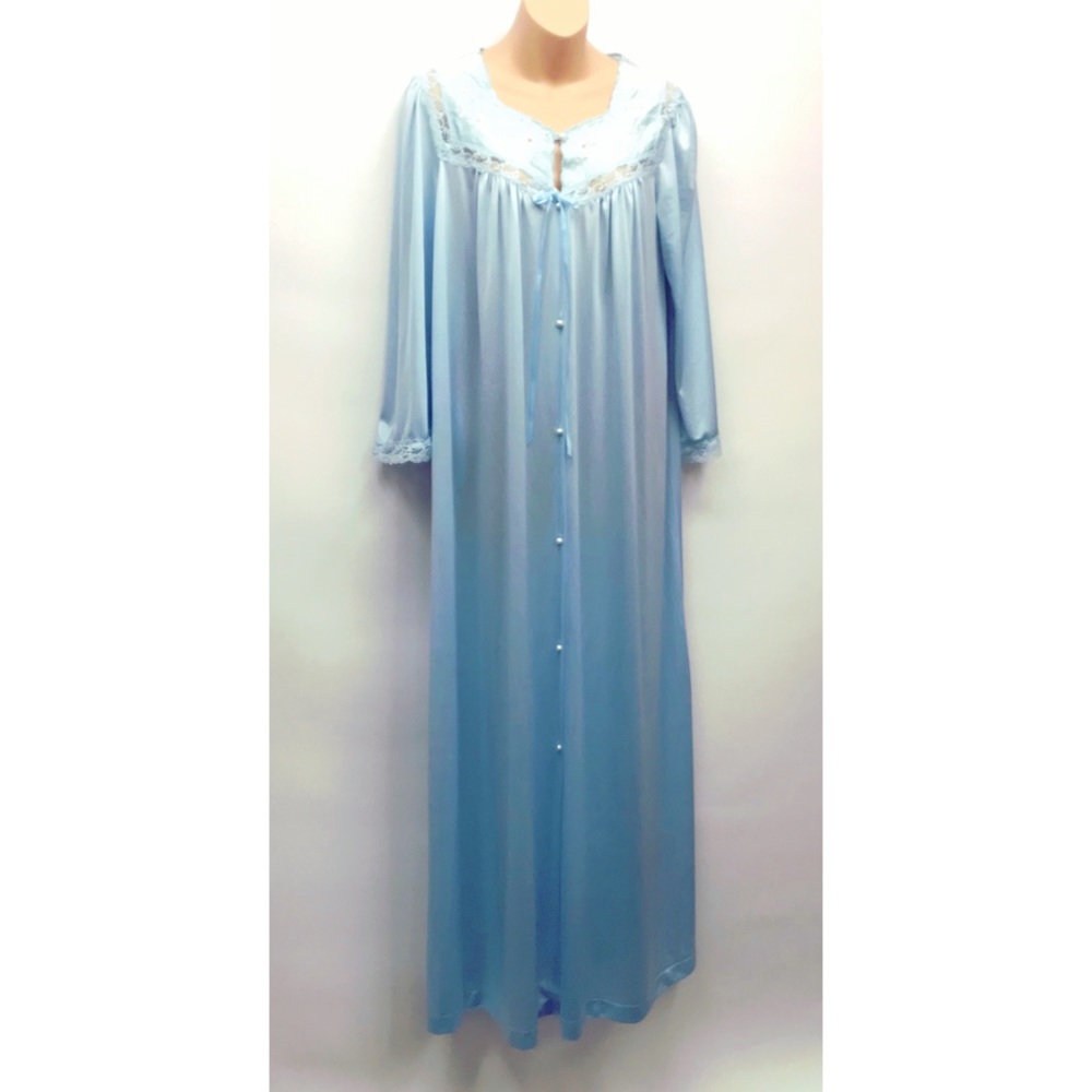 Vtg Lorraine Bathrobe Embroidered Bodice Maxi